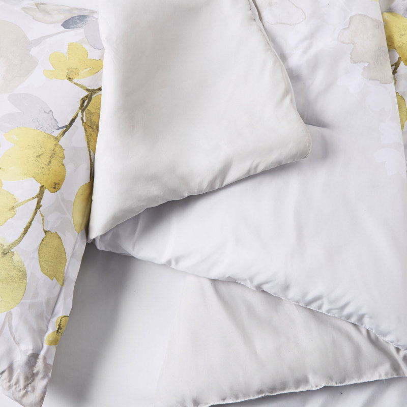 Édredon moderne avec draps - Grand lit à thème feuille jaune et gris, Grand édredon et 8 pièces supplémentaires