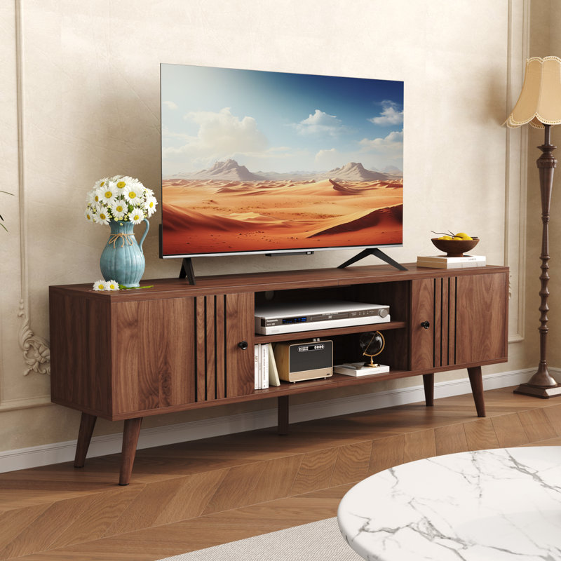 Kassiani  TV Stand for TVs up to 65'',Entertainment Center Sliding  Door, Brown