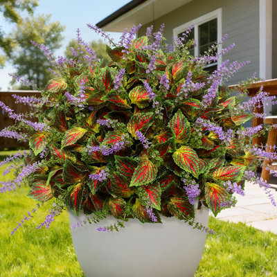12 paquets de fleurs artificielles Coleus | Faux plantes en soie résistantes aux rayons UV et à la décoloration | Printemps été, fausse verdure extérieure pour jardin, jardinières de patio, porche, décor (jaune)
