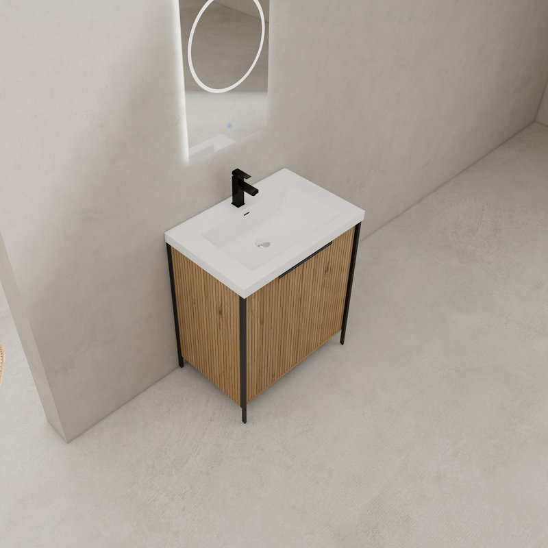 Meuble-lavabo autoportant de 30 po avec lavabo en résine et 2 portes d'armoire à fermeture en douceur