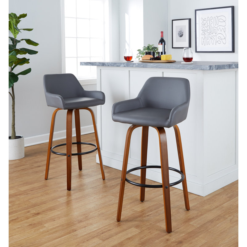 Cassiopeia Fixed-Height Bar & Counter Stool with Bent Wood Legs, Bar Stool (30" Seat Height), Walnut, Gray
