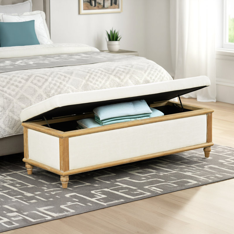 Banc de chambre rustique avec couvercle relevable, Blanc
