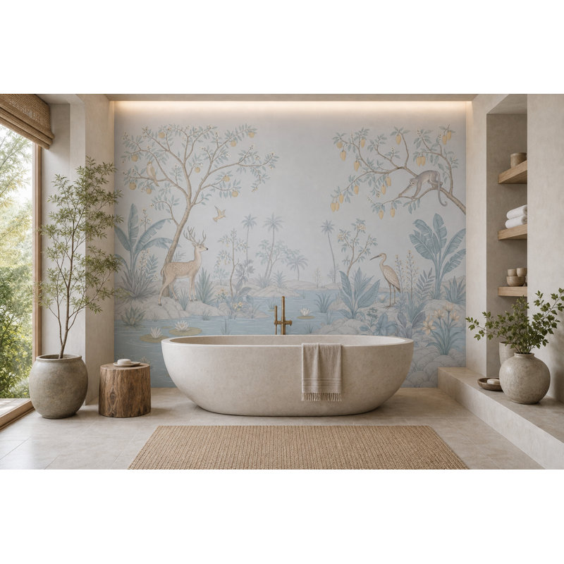 Décoration murale murale de style chinois Paysage tropical, 120"x96", Textured Non-Pasted