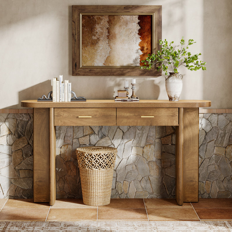 63" Long Console Table with 2 Drawers, Wooden Entryway Table with Storage, Modern Rustic Brown, Rustic Brown
