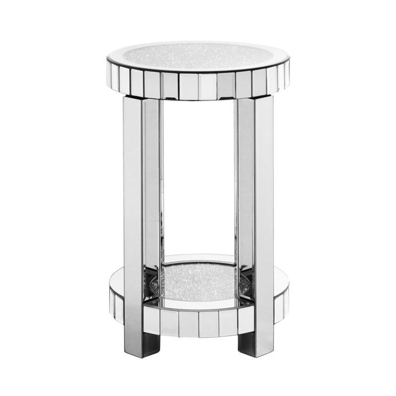 Table ronde en miroir avec incrustation de cristal