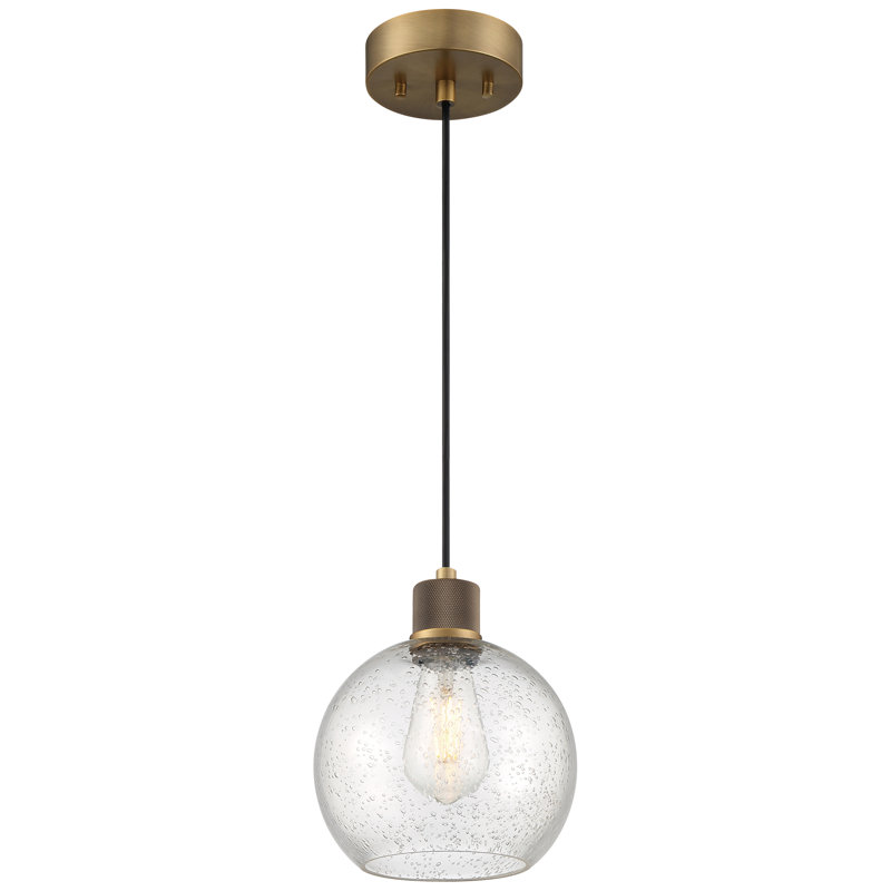 Aarian Burgundy LED Pendant - Seeded Glass - Replaceable LED, Antique Brushed Brass