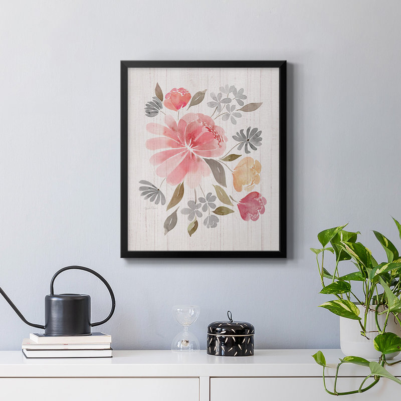 «Loose Peony I», toile encadrée de qualité supérieure - prête à être accrochée, H 20 po x l 16 po, Noir