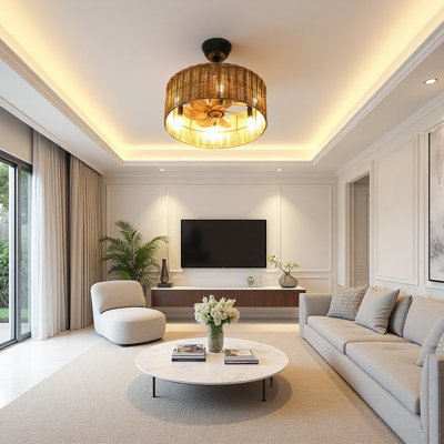 12 In. Modern Black Ceiling Fan, 8 Abs Wood-look Blades, 4-light E12 Sockets, Remote, Dc Motor And Downrods