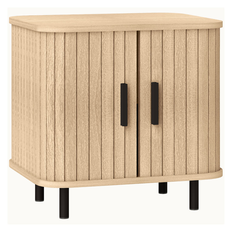 HOMCOM Bedside Table with Roller Shutter Style Sliding Doors Oak Tone