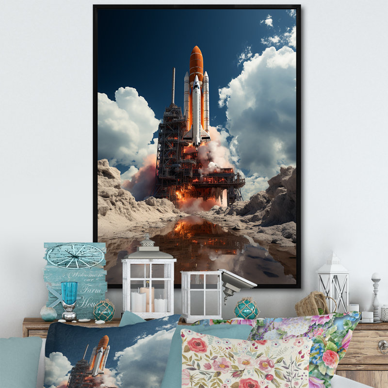 «Rocketship Beyond the Atmosphere I», impression d'art mural Rocketship, H 32 po x l 24 po x P 1 po, Cadre flottant noir