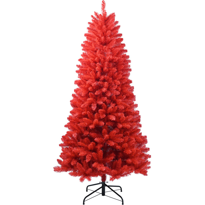Red 4ft Christmas Tree, 456 Tips, Hinged Structure For Fast Takedown, Stand Upright Position Realistic Tips Beautiful Ornament Placement, Branches, Heavy - Duty Metal Stability