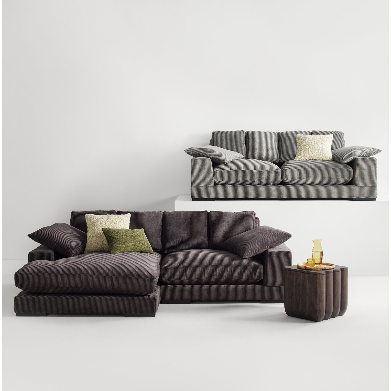 Lonsdale Chaise Sectional, Gray Corduroy