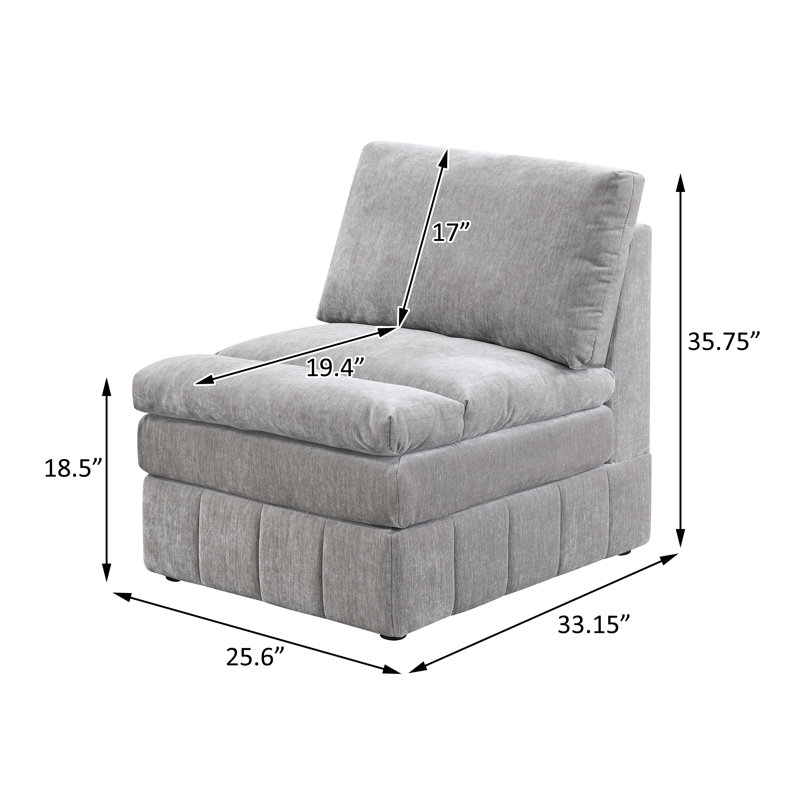 Chaise sans accoudoirs en tissu Bowens, Tissu gris