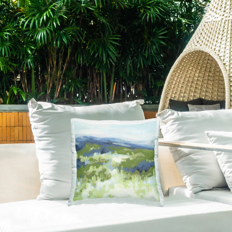 Green Nature Abstraction Printed Outdoor Throw Pillow Design by June Erica Vess