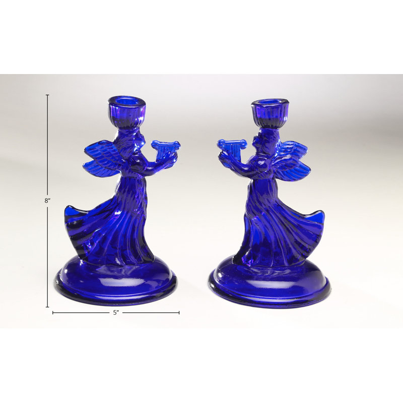 Bougeoir en verre ange 8 ", Bleu
