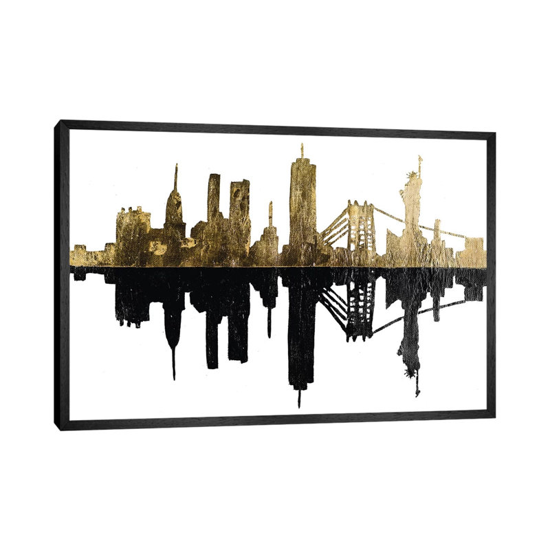 Contemporary Ny Gold by Patricia Pinto - Floater Frame Gallery-Wrapped Canvas Giclée on Canvas, Black