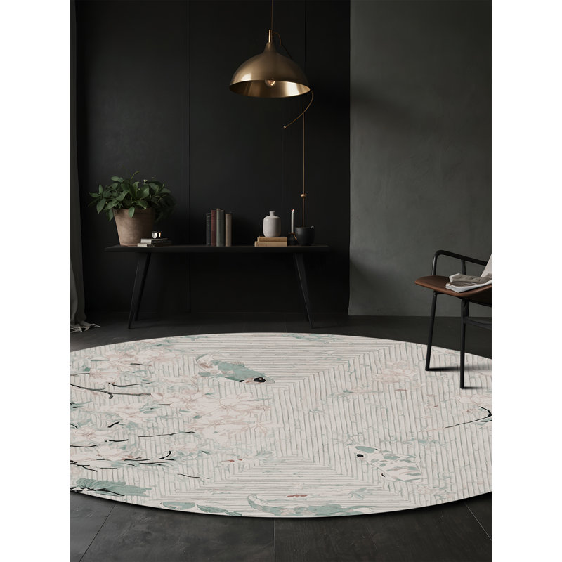 Tapis gris soyeux et moelleux, Rond 7 pi