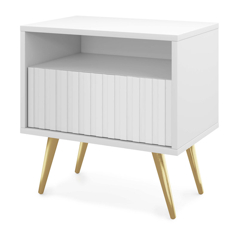 Hodgskin 47 cm W Bedside Table, White/Gold