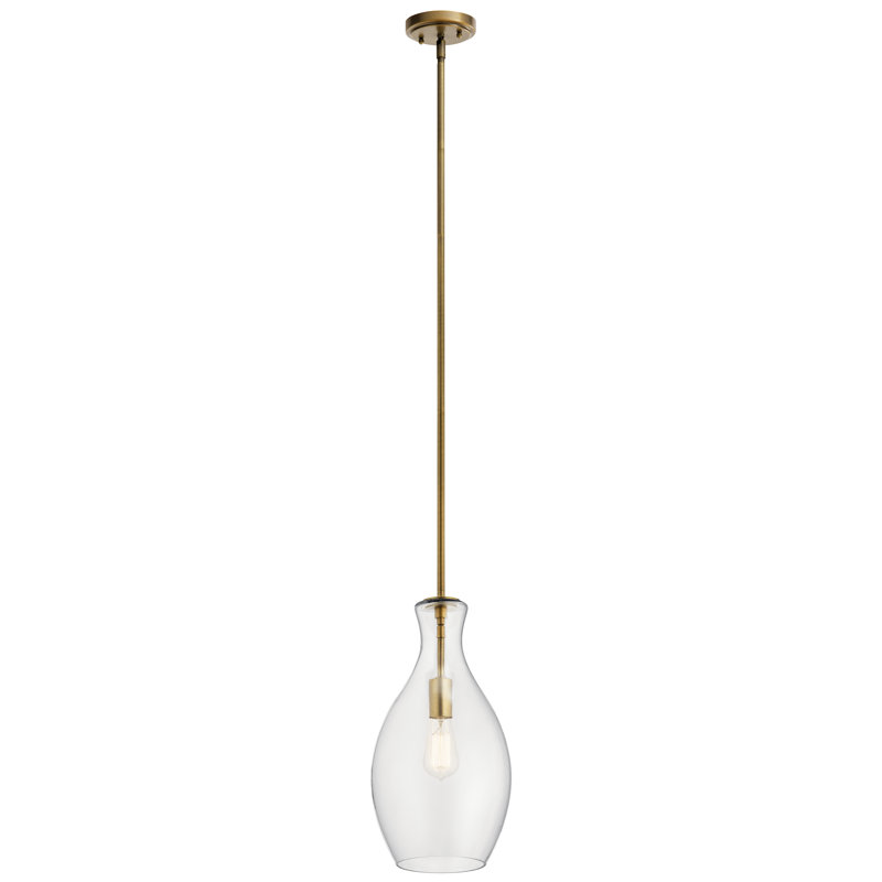 Luminaire suspendu en forme de cloche à 1 lumière Moten, H 17,75 po x l 8,75 po x P 8,75 po, Transparent, Laiton naturel
