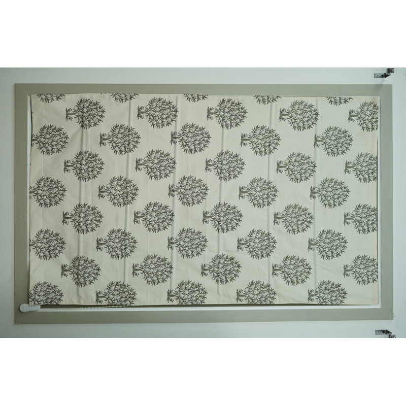Handmade Window Coverings – Block Print Roman Blinds, Anar, Grey, 52" W x 96" L