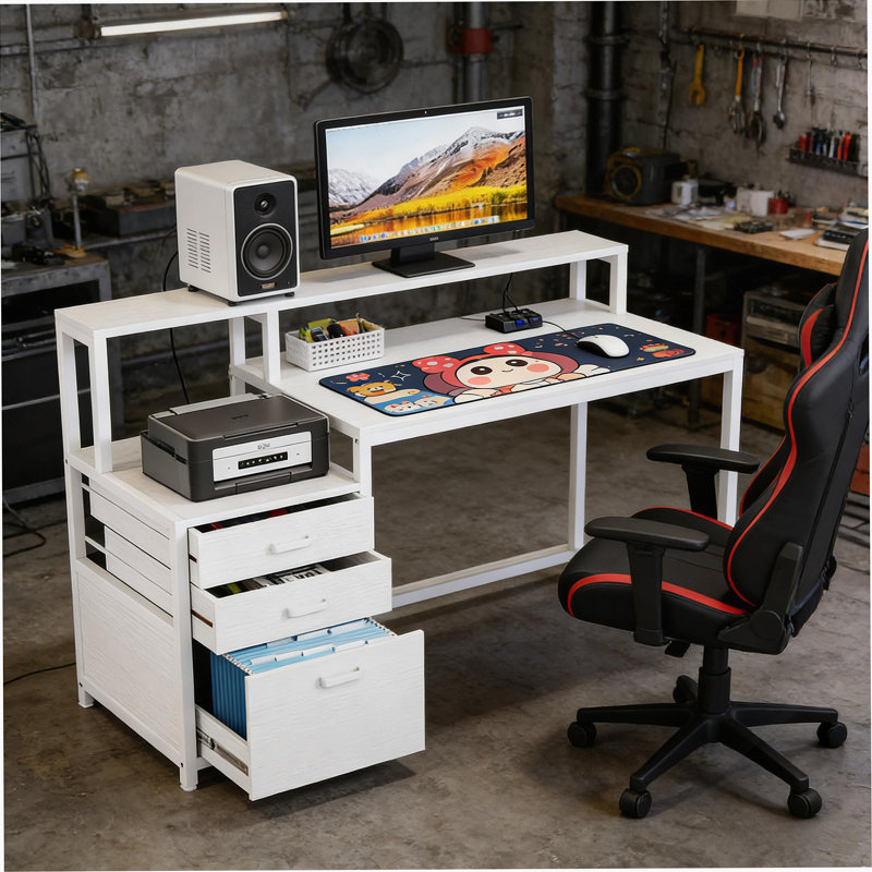 Bureau d'écriture robuste, bureau spacieux, bureau d'ordinateur à deux niveaux