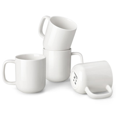 Ensemble de grandes tasses en céramique blanche 4 pièces avec rebord courbé architectural | Grandes tasses à café 16 oz, design moderne