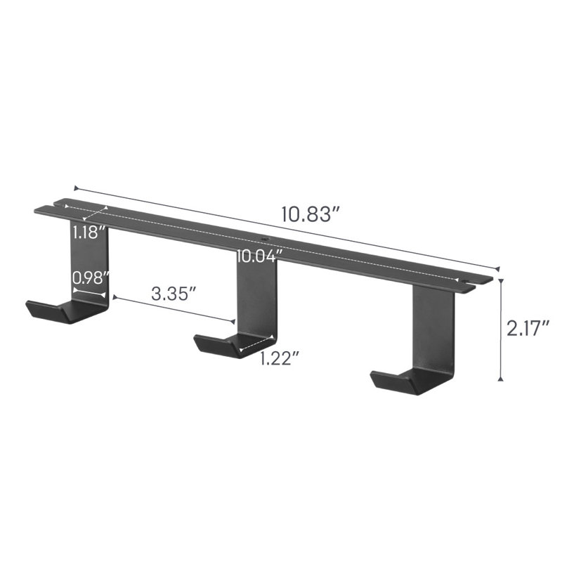 Black Steel Under-Desk Hanger with Wooden Hooks