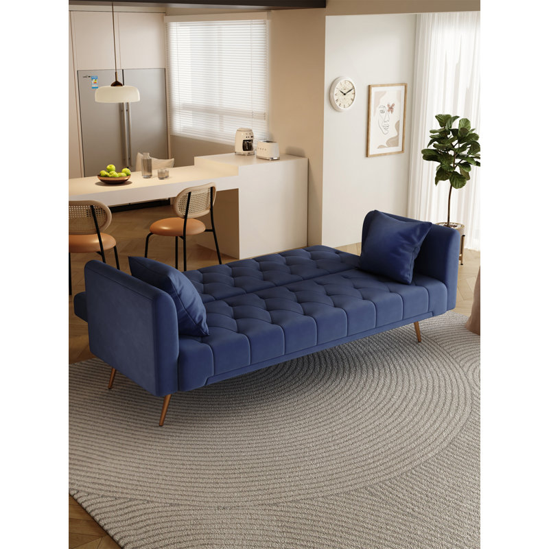 71-Inch Convertible Love Seat Sofa, American Retro Blue Velvet Material, Suitable For Small Living Room, Bedroom, Office