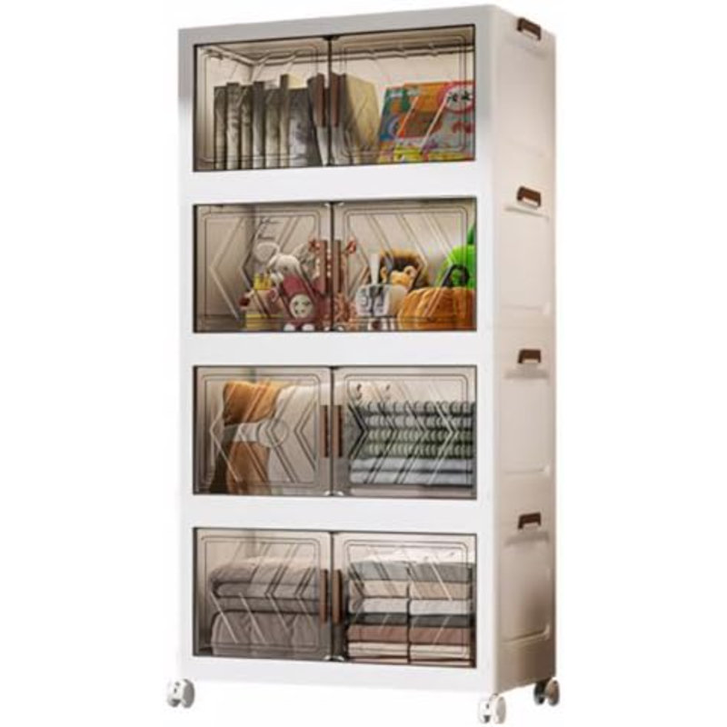 Bacs de rangement empilables en plastique à 4 niveaux avec couvercle et roulettes - Organisateurs de rangement pour garde-robe de 23 pte, contenants de rangement pliables, boîtes d'organisation et de rangement pour artisanat, maison, garde-manger, dortoir, gris