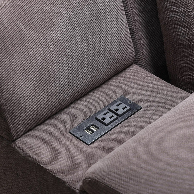 Canapé modulaire en L de 8 po avec repose-pieds, console, chargement et USB Cabell, Velours côtelé Cabell Brown