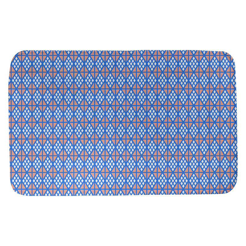 Tapis pour salle de bain diamants Leffel, l 17 po x L 24 po, Bleu / Orange