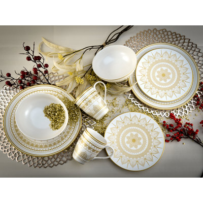 MANDALA GOLD 8 Piece Dinnerware Set, Service for 2
