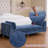 Blue Chenille Large Modern Ottoman with Two Cushions ,Sturdy Wooden Legs Foot Stool-248549663