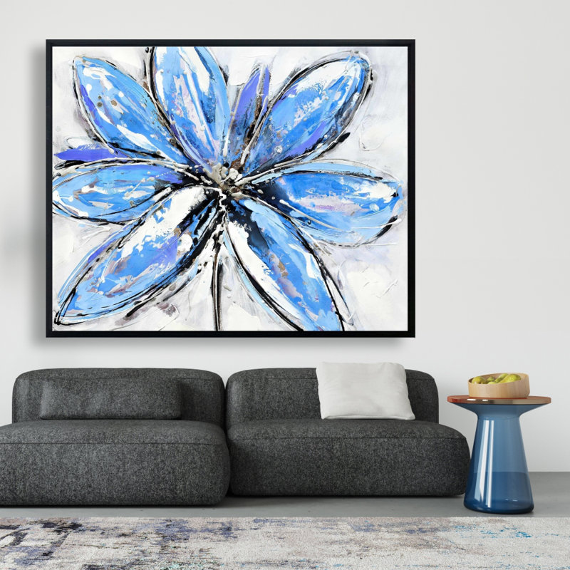 Blue Flower Print On Canvas, H 48 po x l 60 po