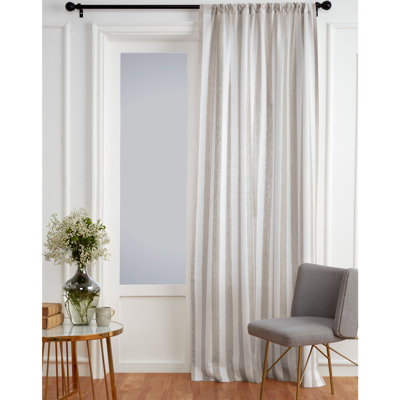 Striped Pure Linen Semi-Sheer Curtain Panel