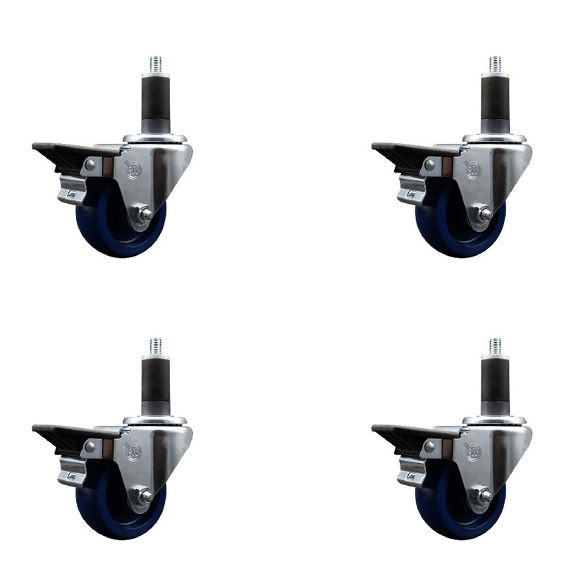 Ensemble de roulettes extensibles pivotantes en poly de 3 pouces 1-1 / 4 pouces avec frein SCC