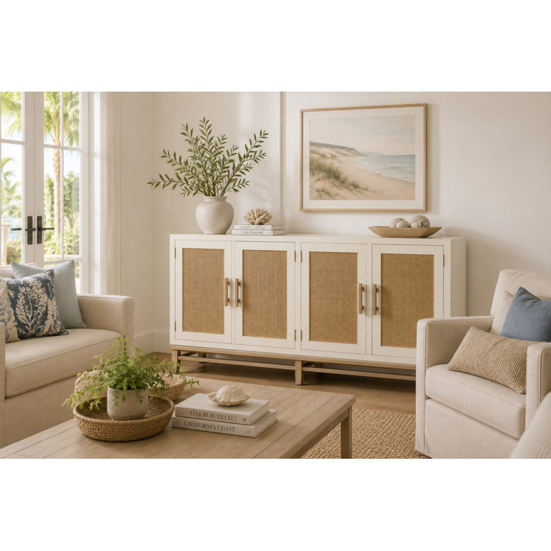 Venice - 4-Door Credenza - White, Natural Finish