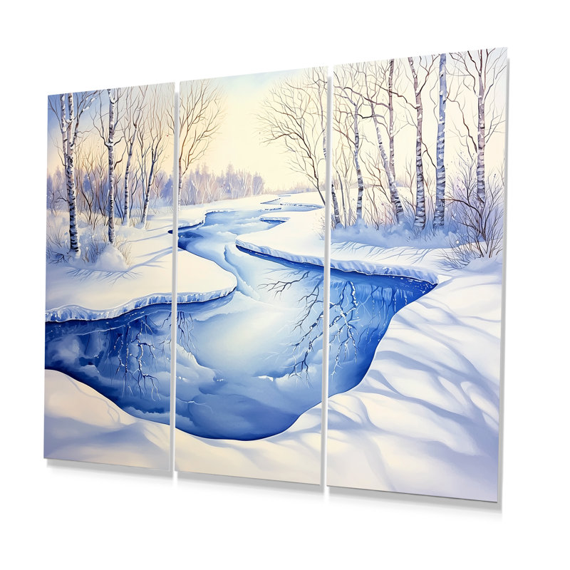 Frozen River In Winter Landscape I - Ensemble de décorations murales paysage d'hiver, 40" H x 60" W, Ne s’applique pas
