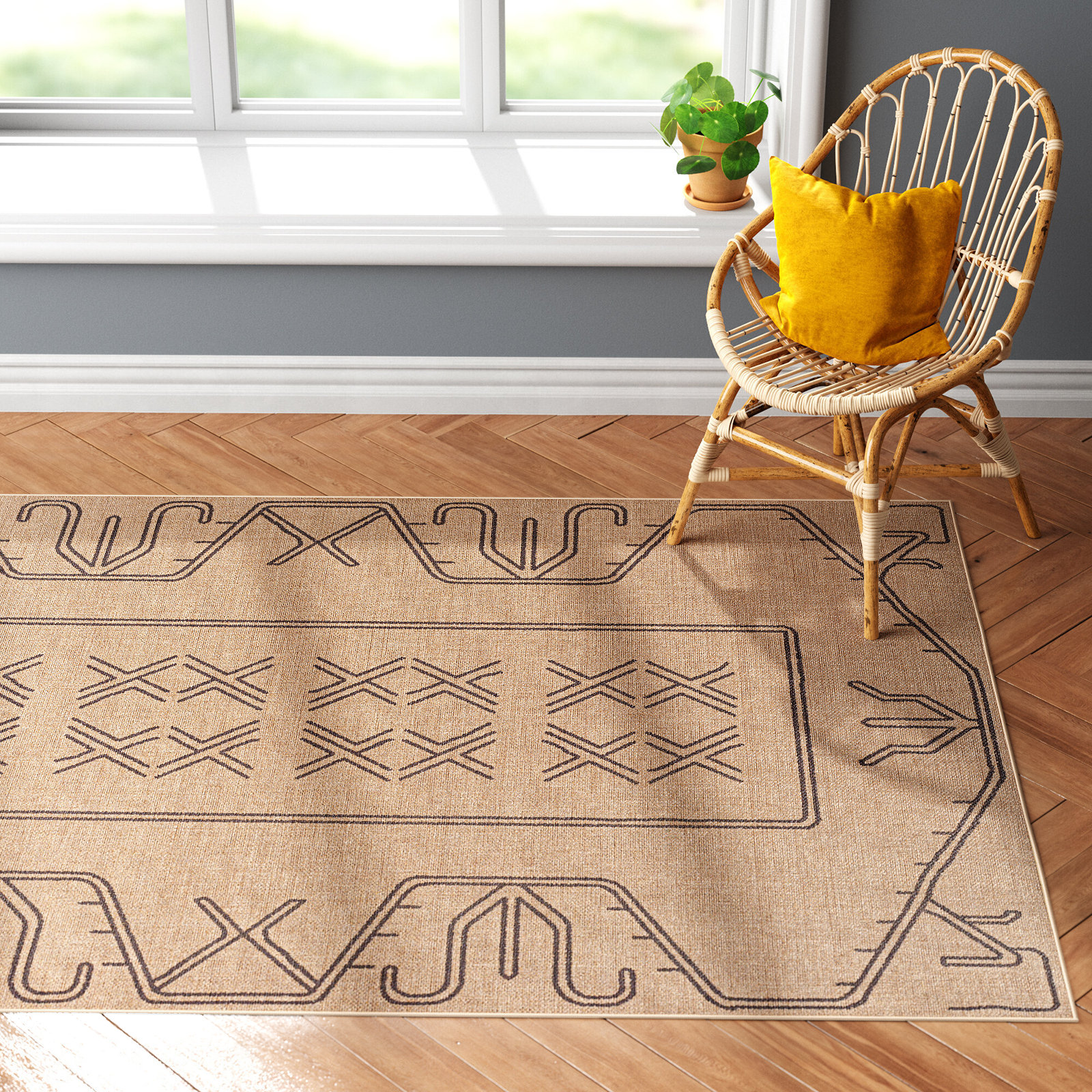 Keld Tan Moroccan Rug, Rectangle 5' x 8'
