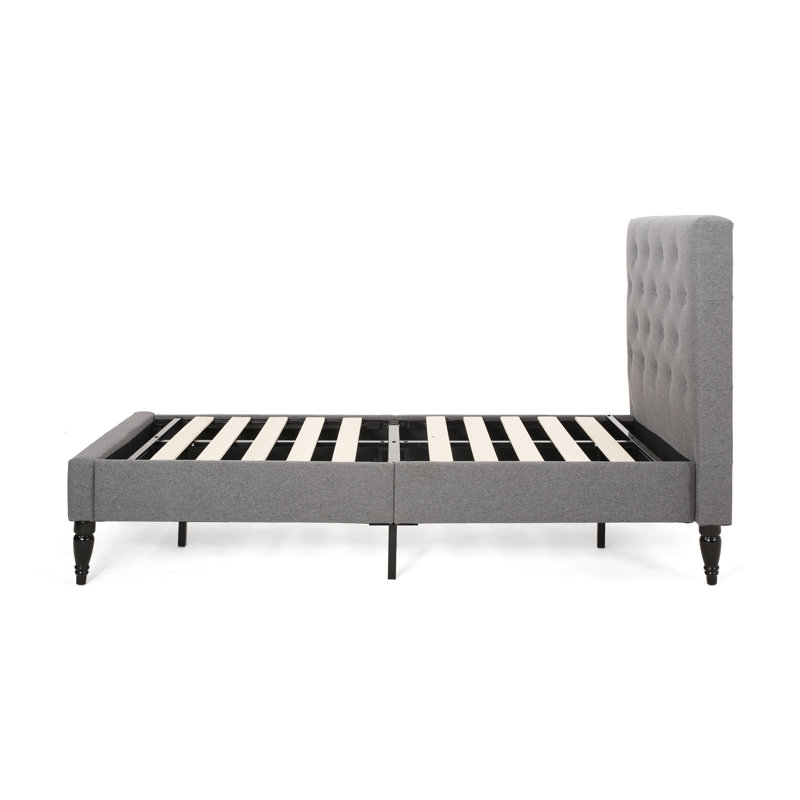 Cholet Tufted Upholstered Low Profile Platform Bed, Charcoal Gray, Twin