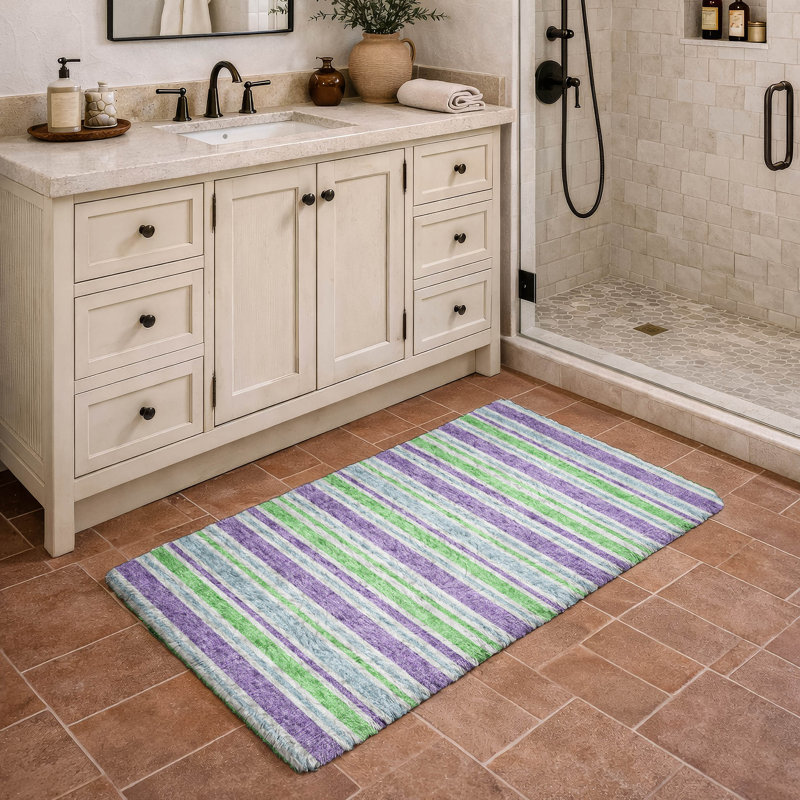 Premium Machine Washable Dream Shag ADS531 Striped Rug, Lime, 2'6" x 3'10"