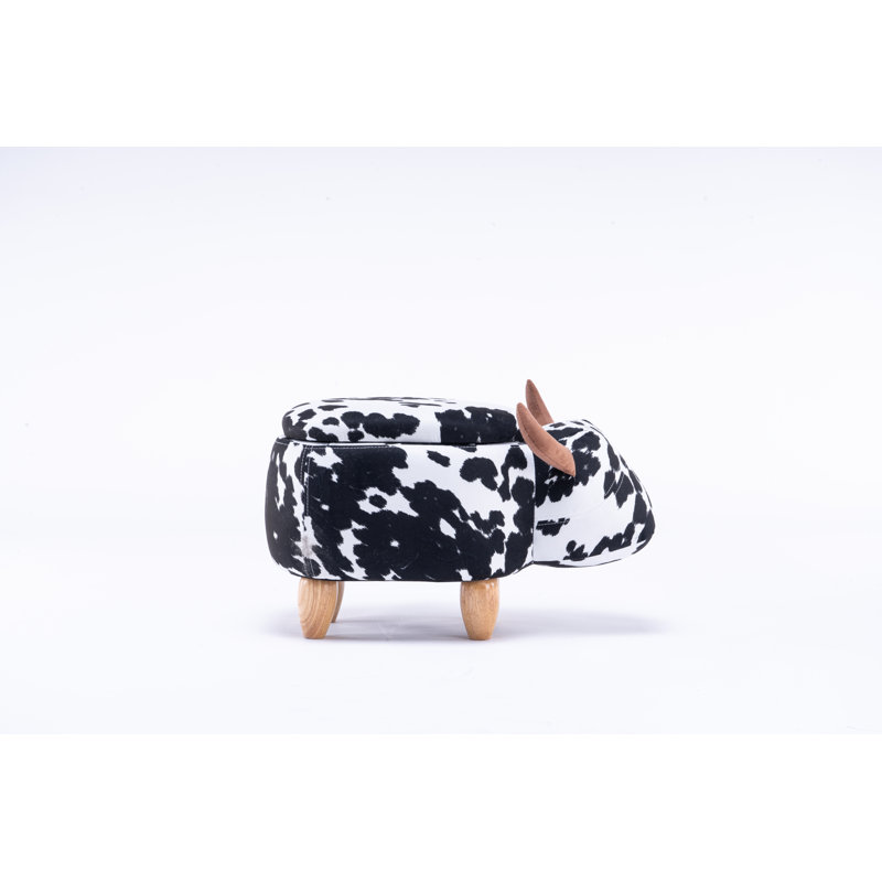 Bough 14.17" Wide Cow Storage Ottoman, Black Faux Fur Leather
