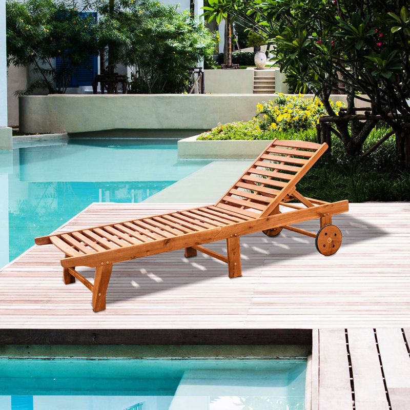 Fauteuil inclinable pliant pour la pelouse avec roues arrière, bois, couleur - Se déplace facilement sur la pelouse, le patio, la terrasse, le siège large près de la piscine, parfait pour la piscine, la plage