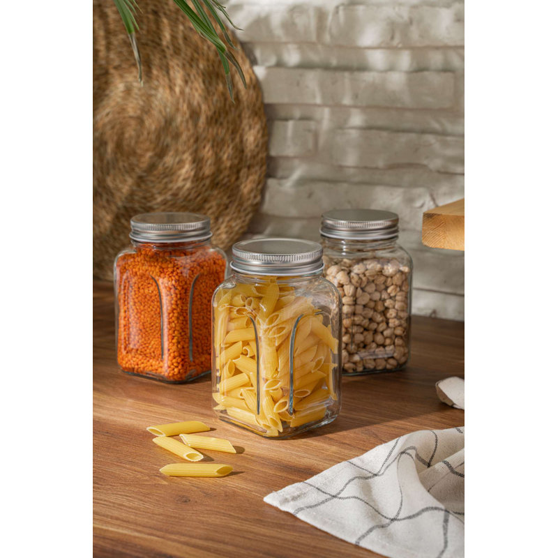 Stylish Glass Jar Set (3 Pieces), Silver Lids, 3 x 8.3 x 5.5 inches | 22.3 fl oz Capacity Each | 100% Dishwasher-Safe Glass, Perfect for Kitchen Storage & Organizing, Elegant Design for Any Home Décor