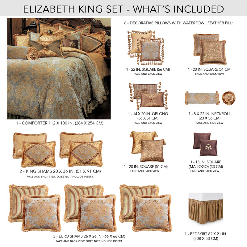 Elizabeth Slate Blue & Golden Brown King Comforter Set - Reversible 13-Piece