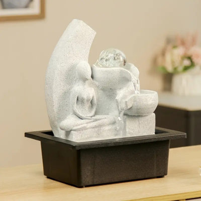 Fontaine de table, fontaine à boule tournante avec statue moderne, pour décoration de bureau à domicile, décorée de lumières colorées et de boule roulante