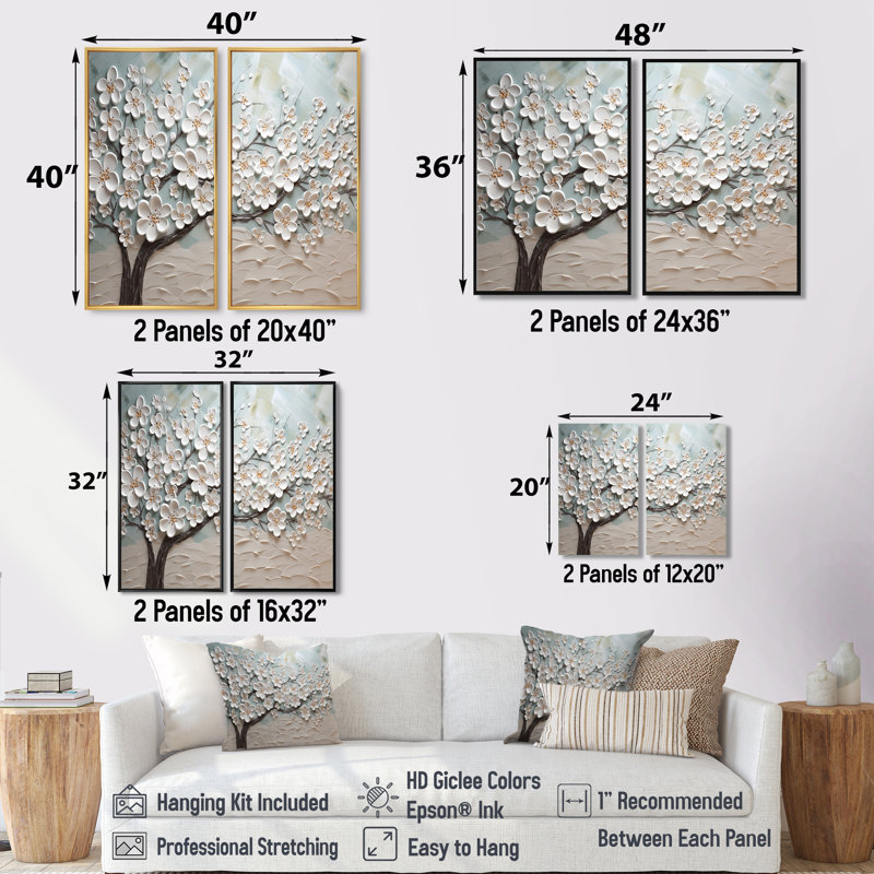 Cornouiller Serenity Magical Tree IV - Floral Flower Field, art mural, Impression encadrée flottante sans passe-partout