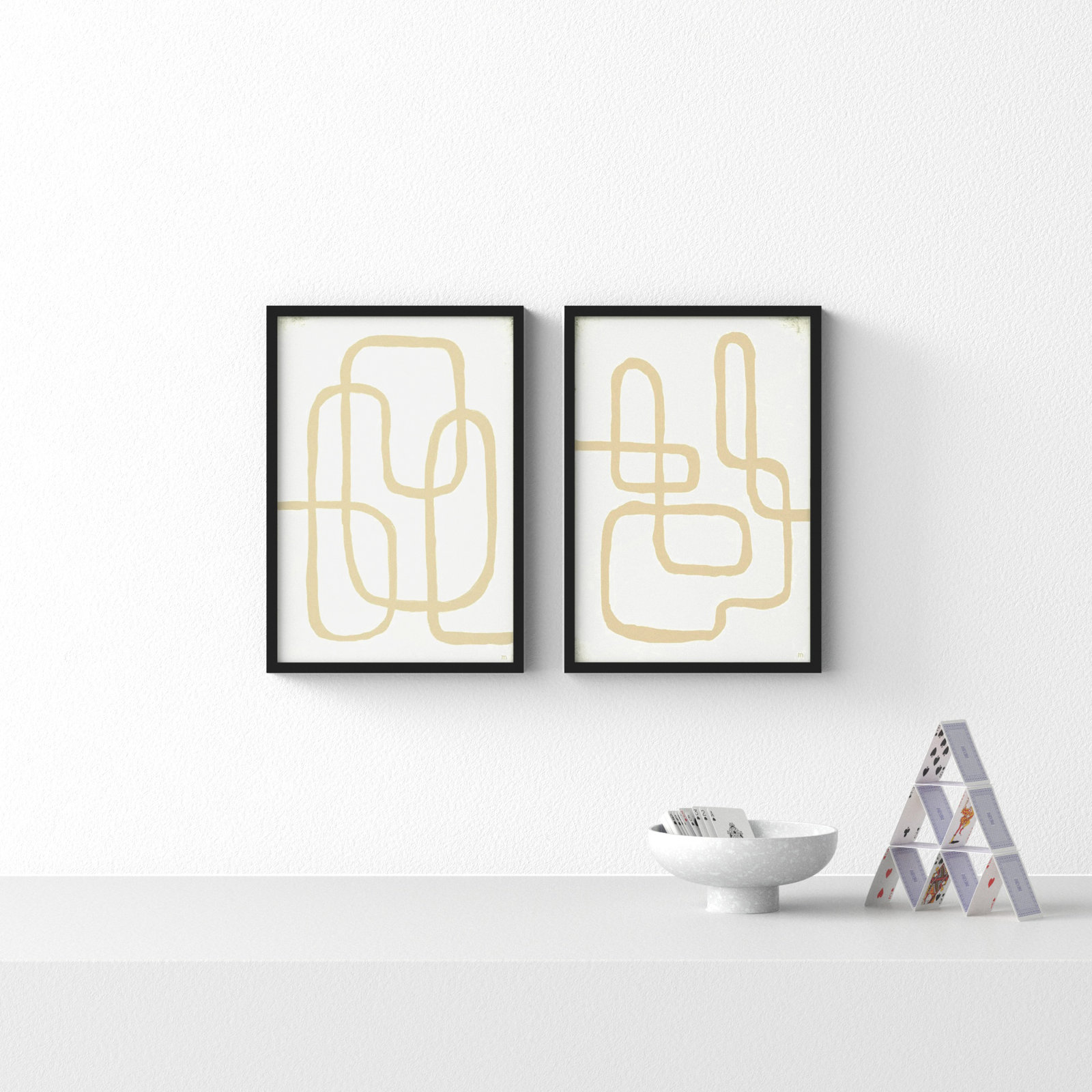 Line Works In White by StudioM, Black Framed Paper, 20" H x 28" W x 1.25" D