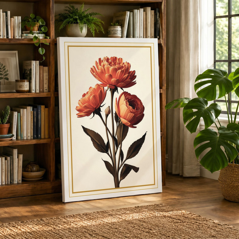 Carnation Studies Botanical - Wrapped Canvas, 24x16 - 61.0 x 40.6 cm, Teal Border