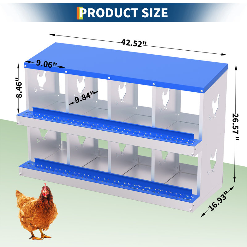 Boîte de nidification en métal pour poules pondeuses, H 26,57 po x l 42,52 po x P 16,93 po, Bleu